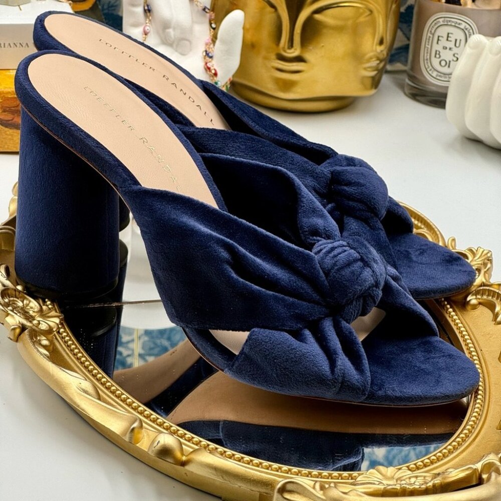 🆕 LOEFFLER RANDALL 🧿 NWOB Coco Knotted Velvet Block Heel Mules, Blue, Sz 7 - Picture 4 of 15